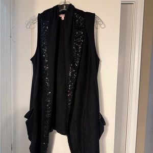 Juicy Couture Black Sequin Shawl Collar Vest